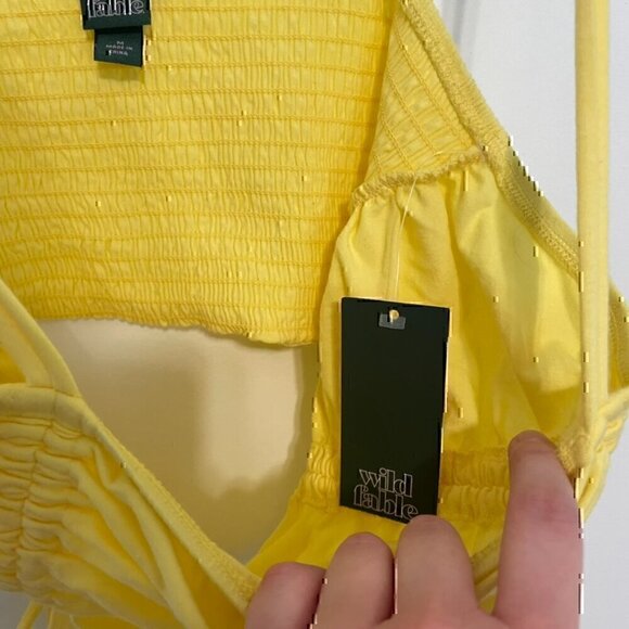 NEW NWT WILD FABLE Yellow Ruched Smocked Crop Top with Ties Bow Y2K Cotton Tank - Picture 6 of 12